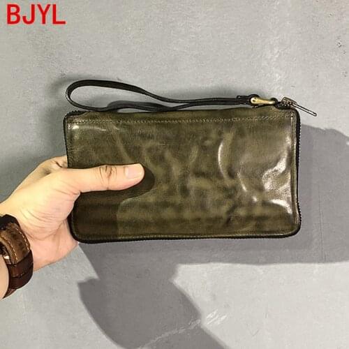 2020 New Washed Wrinkled Mens Wallet Card Holder Long Wallets Clutch Bag Vintage Purses Cowhide Leather Zipper Soft Leather Men