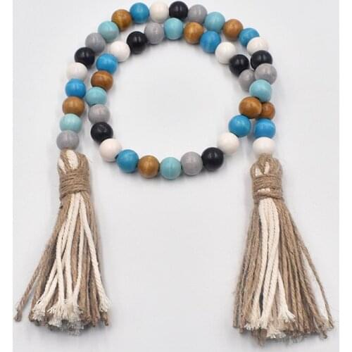 94cm Farmhouse 47pcs 16mm Wood Beads Wood Bead Garland with Tassels, Rustic Farmhouse Decor for Tiered Tray Farmhouse Wall Decor