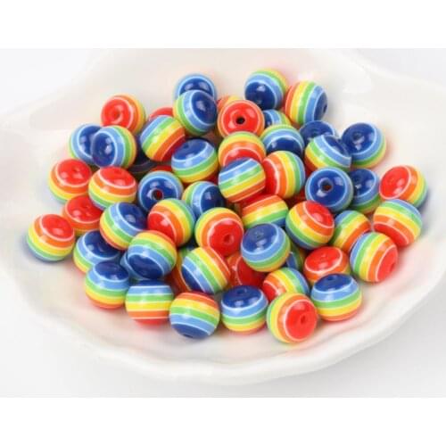 50pcs Mixed Stripe Resin Round Spacer Beads For Jewelry making DIY Bracelet Accessory Children Handcraft Department 10mm