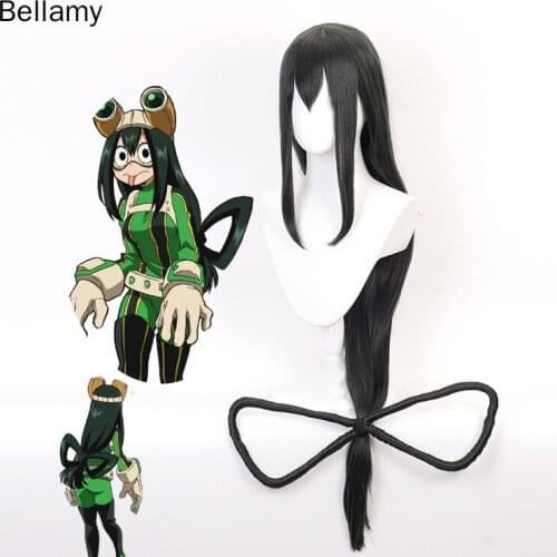 Anime My Hero Academia Asui Tsuyu cosplay hairwear Split 8-line dark green long hairCosplay Wig +Wig Cap
