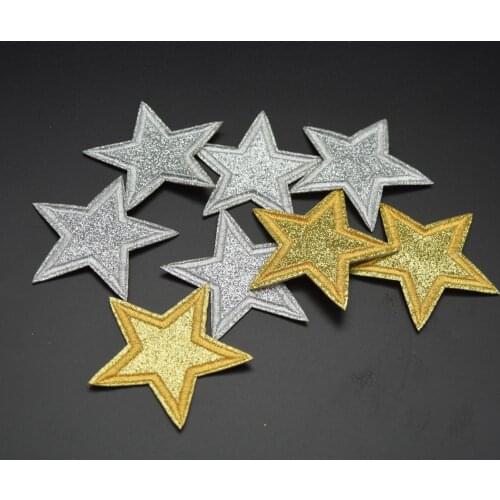 45pcs/set Gold and silver Star Embroidered Applique Sew Iron on Patches DIY wholesale 6.5CM SIZE