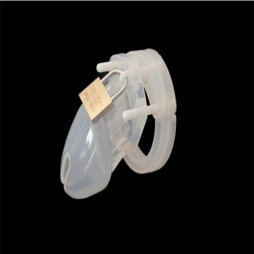 White Soft Silicone Male Chastity Device,Cock Cage,5 Penis Ring,Chastity Lock/Belt,Cock Ring,Adult Game,A122-1