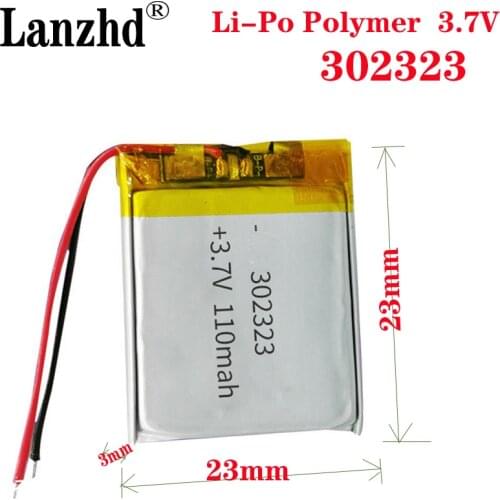 Free Shipping battery 3.7V 110mAh 302323 032323 PLIB polymer lithium ion Li-ion battery for blue tooth GPS mp3 mp4 toy speaker