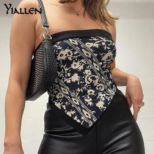 Yiallen Summer Harajuku Printed Off Shoulder Bustier Corset Tube Top Crop Top Women Strapless Backless Skinny Vest Streetwear