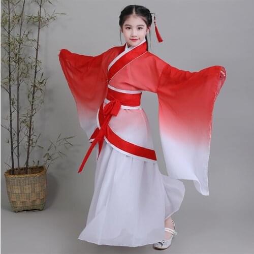 Childrens Elegant Zither Stage Costume Girls Classical Dance Costume Fairy Princess Ancient Chinese Hnafu for Tang Dynasty Suit