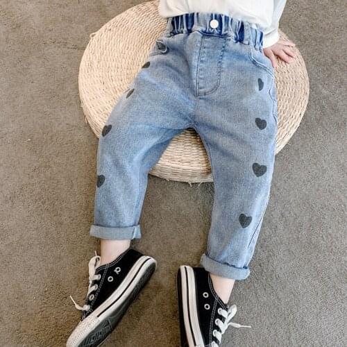 Kids Jeans Heart Pattern Toddler Jeans Spring Autumn Kids Jeans Girls Casual Style Toddler Girl Clothes