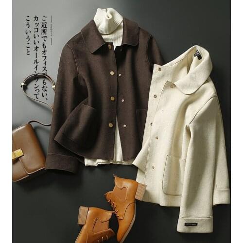 Elegant double-sided 100% wool jacket coat for women 2021 autumn winter hand-sewn double-sided cashmere jacket coat womens new