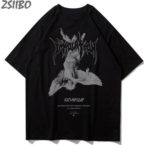 Harajuku Art Fallen Angel Oversize Mens T-shirt Summer Cool Unisex Hip Hop Funny Printed Tshirt Casual T Shirt Streetwear Tops