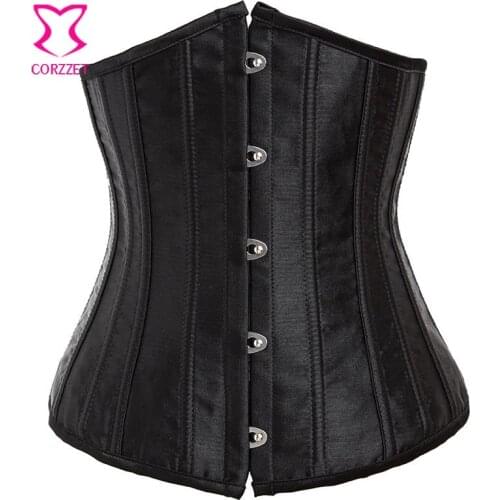 Satin Waist Slimming Corsets Steel Boned Underbust Corset Black Body Shapers Sexy Corselet Plus Size Waist Trainer Bustier Korse