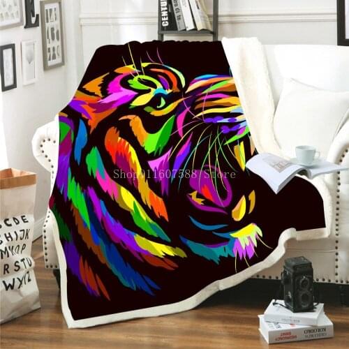 Colorful Black Animal Tiger Dog Lion Blanket Bedspread Cute Fleece Chair Soft Blanket Custom Home Textile Kids Gift Dropshipping
