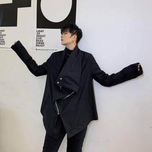 Men Japan Streetwear Vitnage Zipper Design Casual Cardigan Jacket Male Women Punk Gothic Irregular Black Outerwear Coat