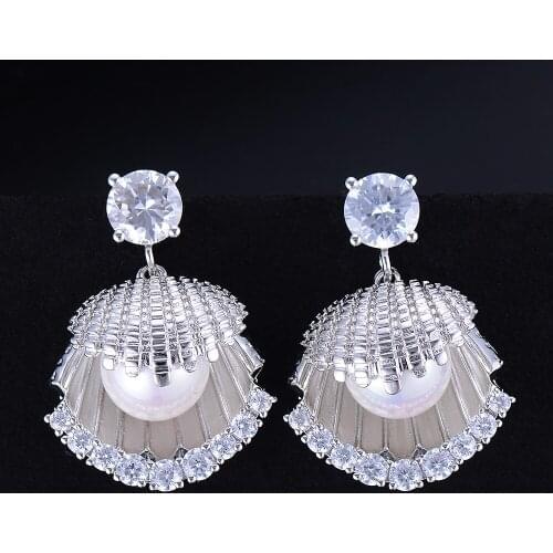 LARRAURI Trendy Mussel Imitation Pearl Fashion Cubic Zirconia Women Engagement Party NightOut Bridal Wedding Earrings for Women