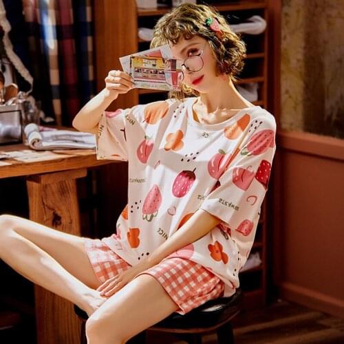 Summer Pajamas Women Short Sleeve Girl Spring Leisure Lovely Students Thin Homewear Suit
