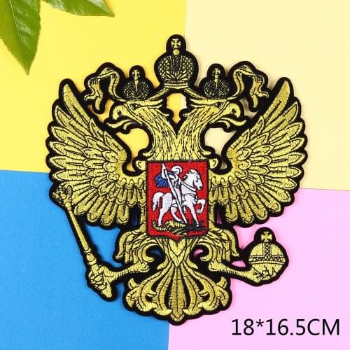 Russia National Emblem Patch Russian Embroidery English Morale Tactical Badges For Military Action Badge Appliques