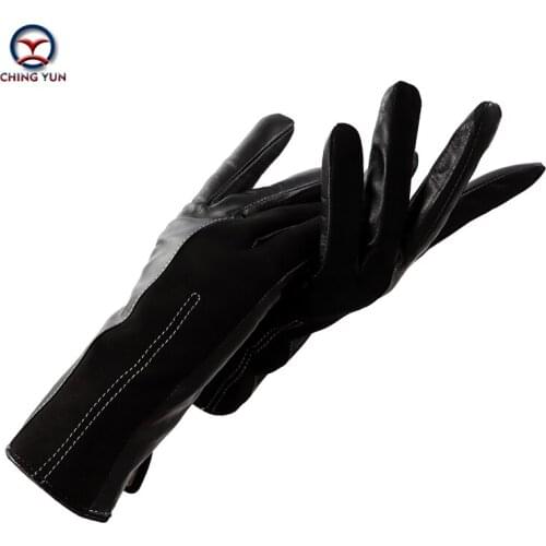 CHINYUN new winter women sheepskin leather gloves outdoor warm and soft ladies fashion suede stitching high quality mittens
