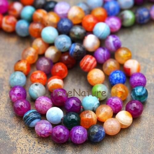 Wholesale Colorful Stripe Agates Loose Beads Jewelry Round Faceted Agates Full Strands In 10 mm BE6293