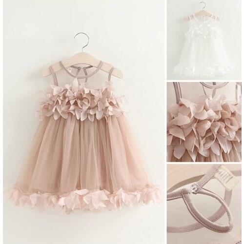 Girls Dress 2019 New Summer Mesh Girls Clothes Pink Applique Princess Dress Children Summer Clothes Baby Girls Dress