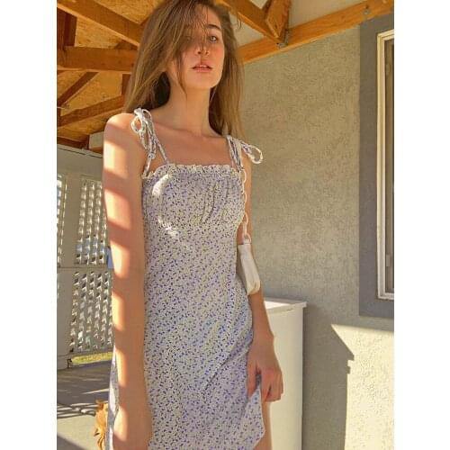 Sweet and innocent girl flower boat neck strap suspender dress bohemian fashion casual high street casual tube top A-line skirt