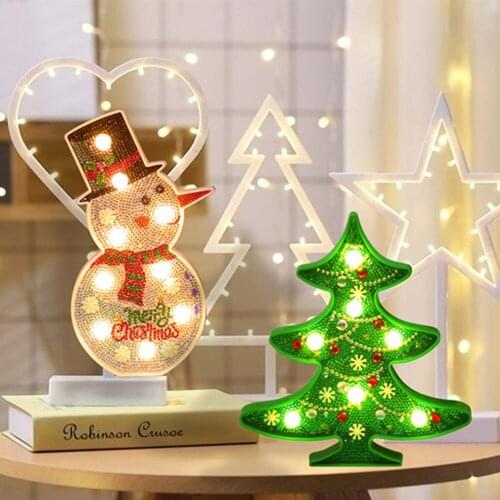 DIY Christmas Decoration Diamond Painting with LED Night Light Christmas Tree Snowman Daimond Painting Home Wedding Decoration
