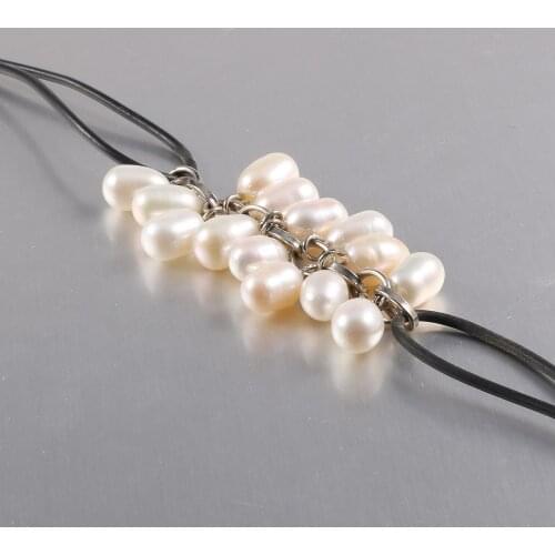 Genuine 100% Natural Freshwater Pearl Bracelets Bangles for Women with Leather Rope Elasticity DIY Bracelet Jewelry Gifts 18cm