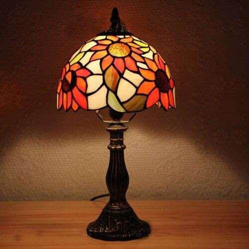 Vintage Tiffany Sunflower Table Lights Bedroom Bedsides Table Lamps Resin Base Kids Study Room Reading Desk lighting Fixtures