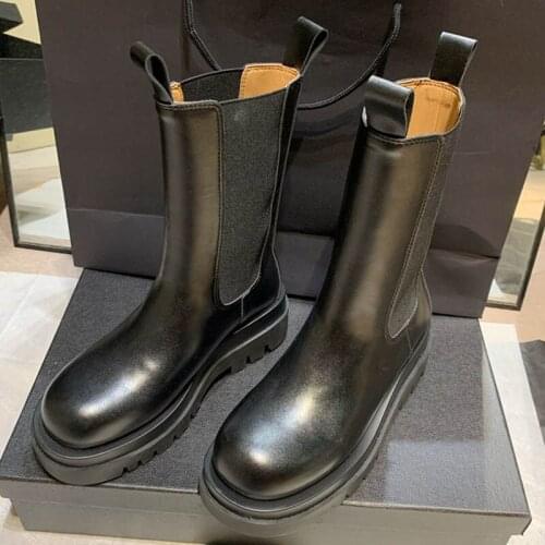 Luxury Winter plush stretch sock boots women chunky heels buty damskie platform boots muffins genuine leather chelsea botas 2020