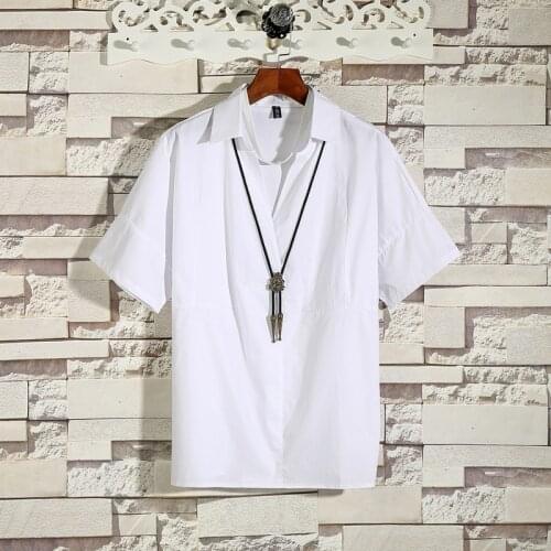 Summer mens personality Lapel black national fashion short sleeve shirt Japanese slim short sleeve fashion polo shirt for men