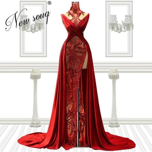 Sexy Red Beaded Party Dress For Weddings Prom Dresses Arabic Dubai Crystals Celebrity Dresses See Through Women Evening Wear