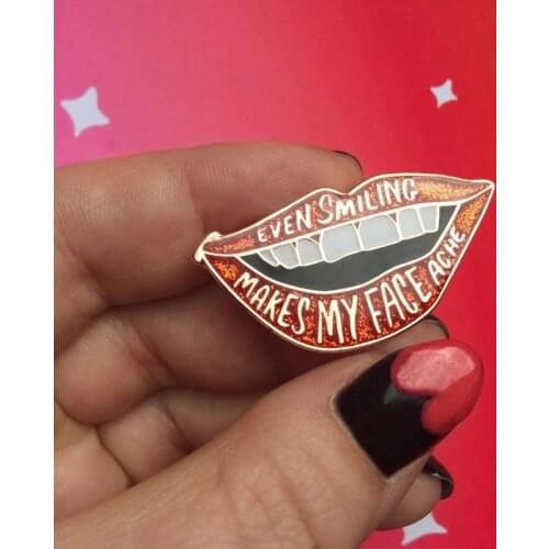 Lips Pin - Glitter Pin - Enamel Pin - Rocky Horror Picture Show Gift - Stocking Stuffer - Even Smiling Makes My Face Ache
