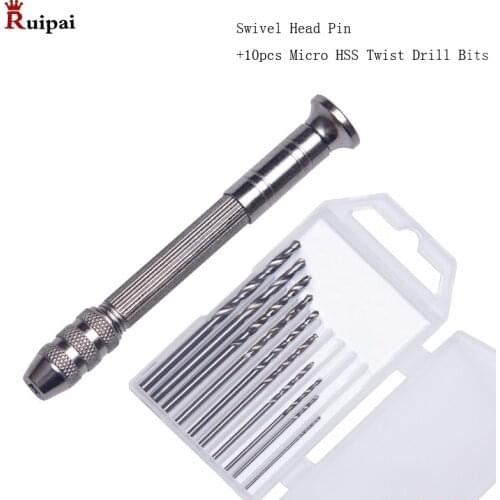 RUIPAI Swivel Head Pin + 10pcs Micro HSS Twist Drill Bits For Jewelry Watch Hand Tool