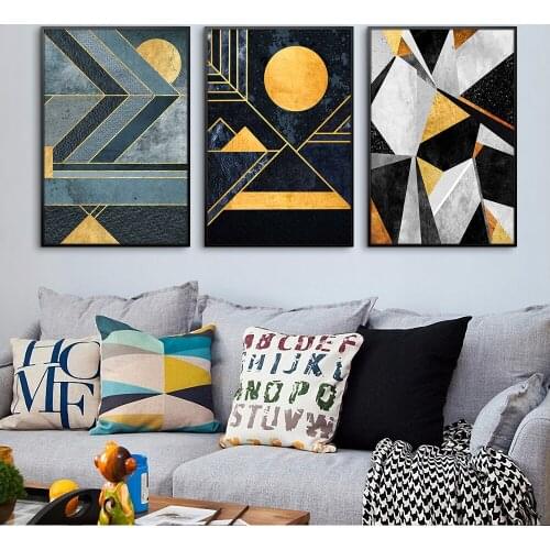 Modern Simple Abstract Gold Foil Geometry Light Luxury Decorative Painting Picture Wall Art Pictures for Living Room Bedroom