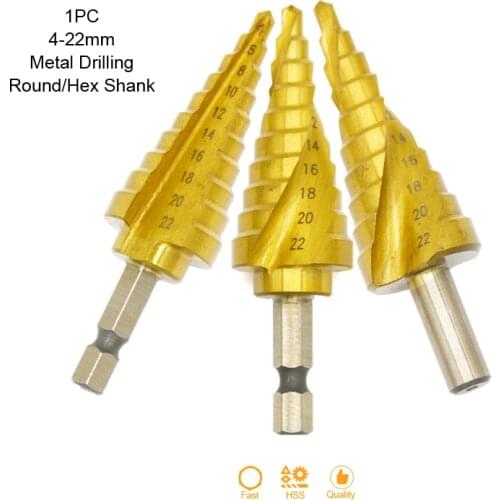4-22MM Step Drill Bit Titanium Coated HSS Hexagon Round Shank Straight Spiral Groove Metal Wood Drilllng