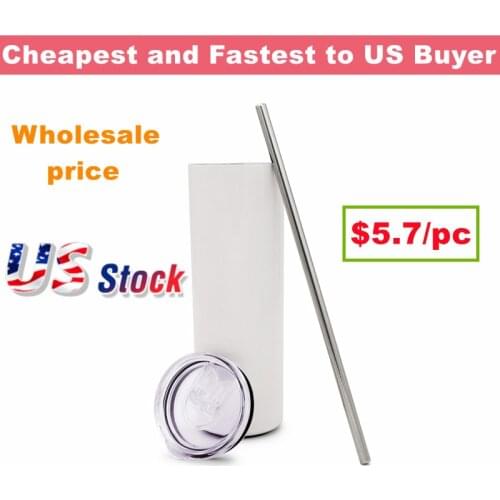 6pcs 20oz Sublimation Blank White Skinny Tumbler Stainless Steel Insulated Water Bottle Double Wall Vacuum Travel Cup