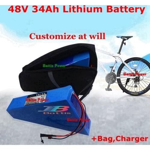 Ebike Battery 34Ah 48V Triangle lithium battery pack li ion 18650 cell 1500W 1200W 1450W with charger electric scooter bicycle