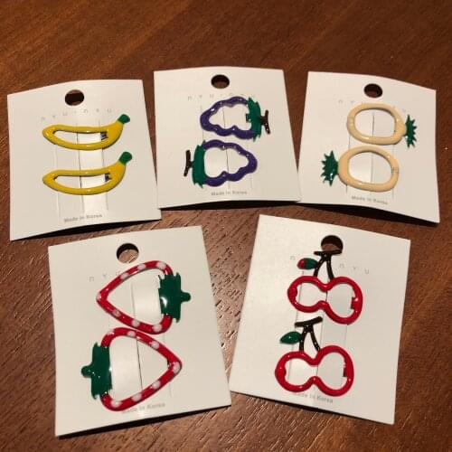 2PCS/Set Cartoon Fruit Head Wear Lovely Metal Hair Pins Strawberry Banana Grape Pineapple Cherry Hair Clips Girls BB Gifts