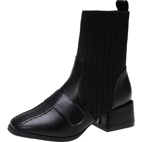 WOMENS BOOTS 2021 ICCLEK WINTER FASHION BLACK CHELSEA BOOTS SQUARE HEELS HOT SALES COMFORTABLE WARM