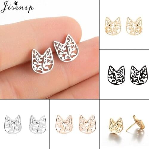 Jisensp Vintage Fashion Flower Kitty Cat Stud Earrings for Women Delicate Aesthetics Stainless Steel Earrings Everyday Jewelry