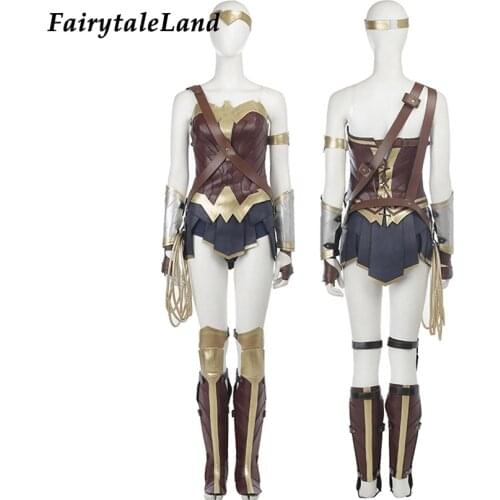 Movie Justice Wonder Girl Diana Cosplay Costume Halloween Adult Women Superheroine Outfit Sexy PU Leather Battle Suit