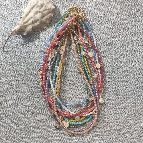 Ladies exquisite beautiful crystal short necklace variety of colors hand-made gold-color small accessories embellish 2020 summer