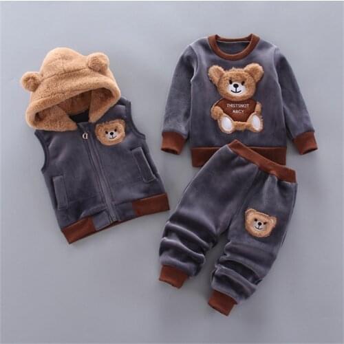 Baby Girl Winter Clothes Set Newborn Cute Cartoon Top+Hooded Vest+Pants Kids Sportswear 2021 Autumn Baby Boys Sets For 0-4 Years
