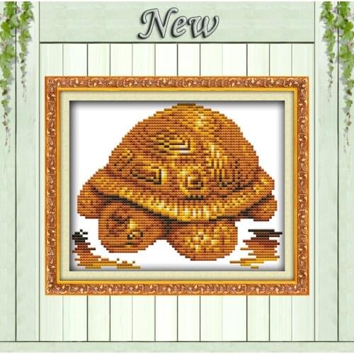 Gold statuette and turtle home decor mascot Counted Printed on canvas DMC 11CT 14CT Cross Stitch Sets embroidery Needlework kits