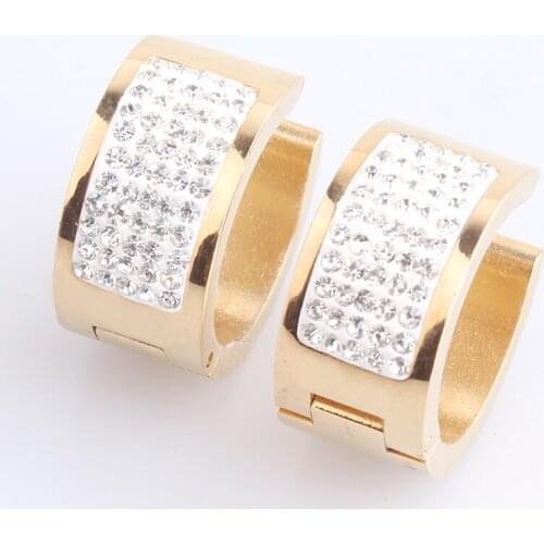 10mm gold color five row crystal 316L Stainless Steel Stud Earrings for women men wholesale