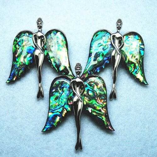 2pcs nature shell pendants abalone shell brooch angels with wing 65x43mm hot designs for your buying saltwater shell pendants