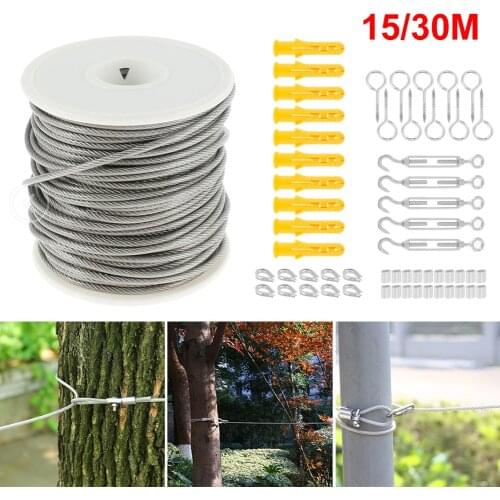 30/15 Meter Steel PVC Coated Flexible Wire Rope Soft Cable Transparent Stainless Steel Clothesline Diameter 2mm Kit Hot New