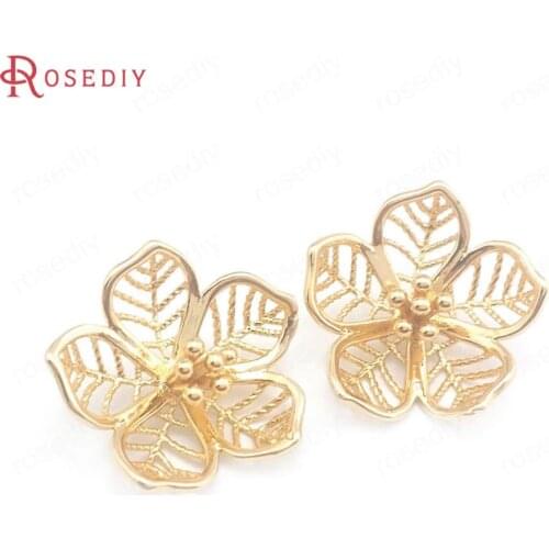 40117)10PCS 18MM 24K Champagne Gold Color Brass Flower Charms Pendants Jewelry Making Supplies Diy Findings Accessories
