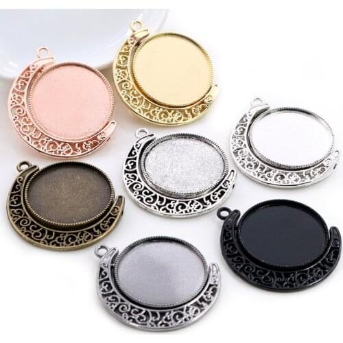 5pcs 18mm 25mm Inner Size Moon Rotation Double Side Antique Silver Plated 7 Colors Cameo Cabochon Base Setting Charms Pendant