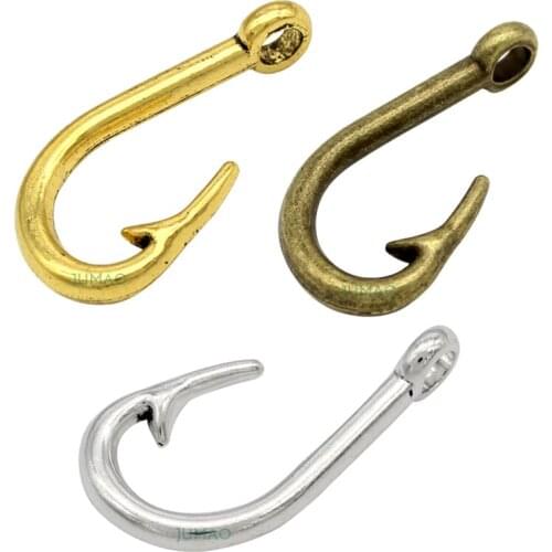5pcs/lot--Antique Silver / Bronze / Gold Fish Hook Charms Pendants 38x21mm