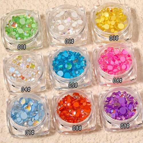 1 box of mermaid phantom aurora translucent color crystal beads DIY nail decorations mixed size candy color art creative diamond