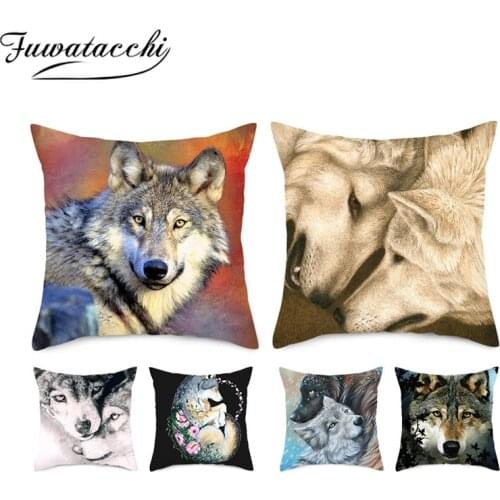 Fuwatacchi Wild Animals Printed Pillow Case Fierce Wolf Pillows Cover New For Home Decoration Sofa Chair Cushion Covers 45x45cm