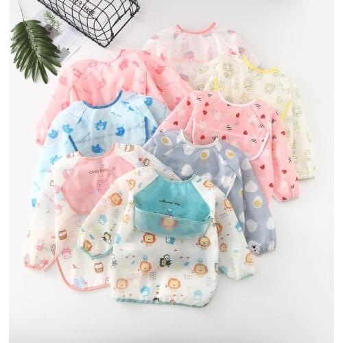 Baby Bandana Bibs Colorful Cute Cartoon Bibs Waterproof Infant Eating Children Drawing Long Sleeve Apron Baby Self Feeding Bib